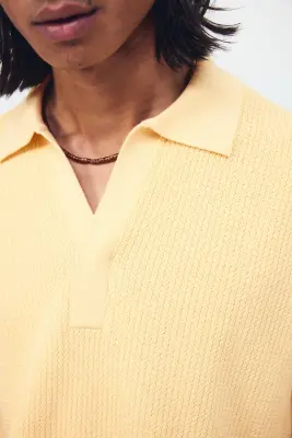 Polo Regular Fit en maille torsadée - Jaune — photo 2