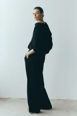 Pantalon à cordon en viscose mélangée - Noir — photo 2