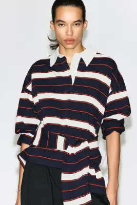 POLO RUGBY RAYÉ EN COTON - BLEU MARINE / ROUGE / RAYURES — photo 4