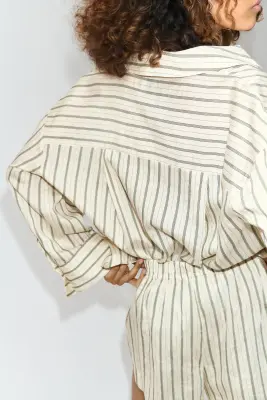 Chemise en lyocell mélangé - Crème/rayé — photo 2