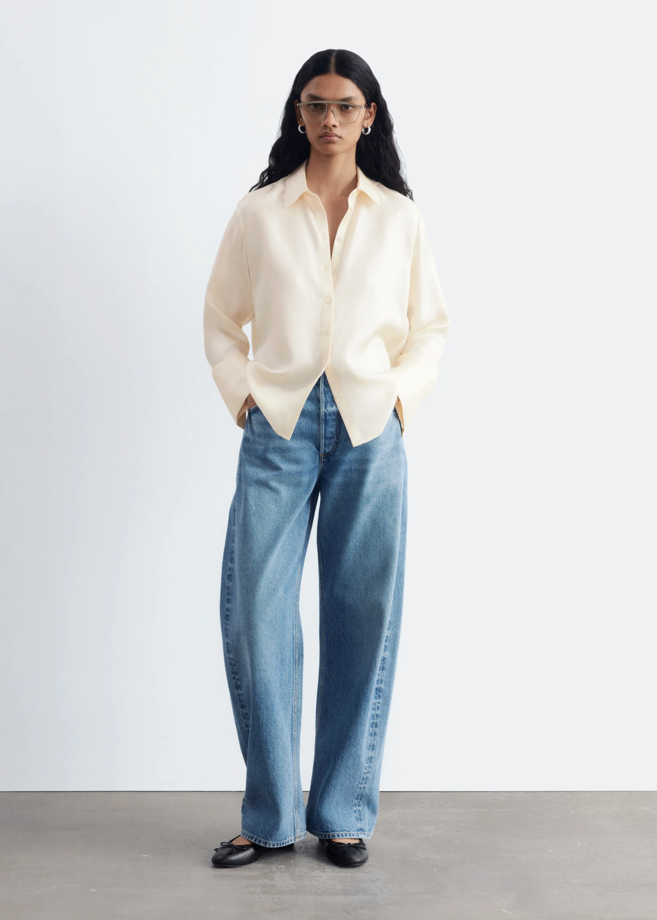 Chemise décontractée en soie - Couleur crème