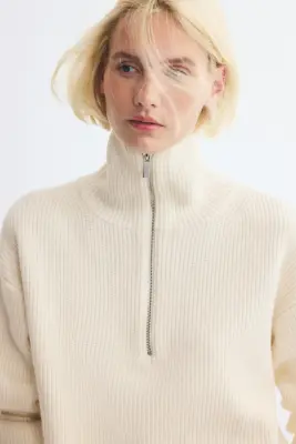 Pull long à col zippé - Beige clair — photo 1