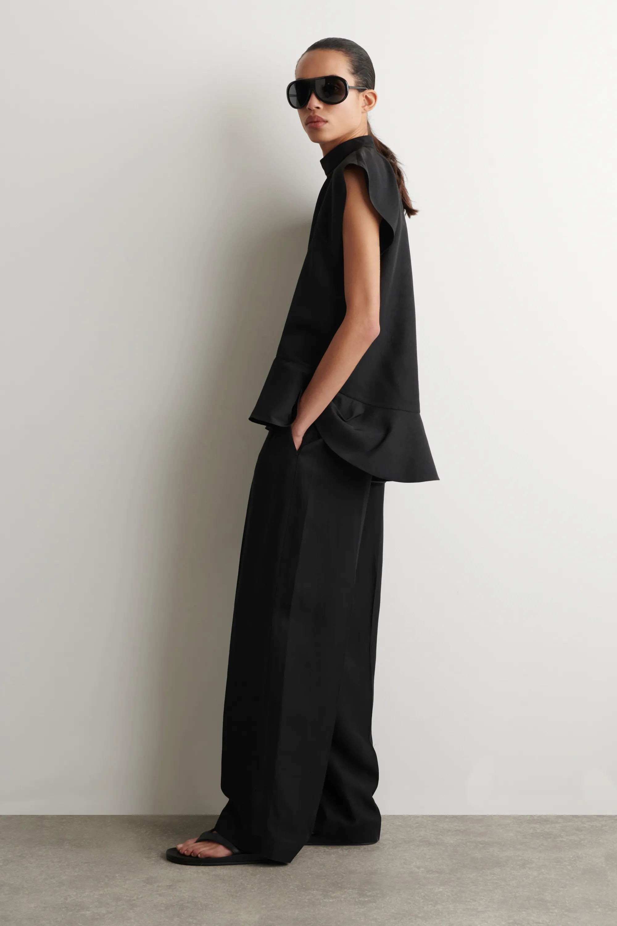 PANTALON DE TAILLEUR DROIT EN LIN MÉLANGÉ - NOIR