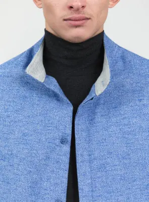 Cardigan with Front Cuts in Cloud Blue Cotton Flannel — photo 3