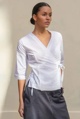 Chemise kimono cache-cœur Plumetis — photo 1
