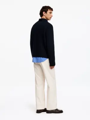 Cardigan zippé en laine et coton - Bleu foncé — photo 2