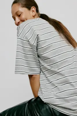 T-shirt oversize imprimé - Gris chiné/rayé — photo 2