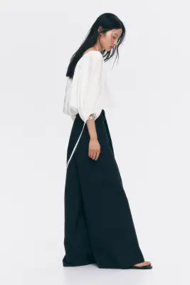 Blouse oversize avec liens à nouer - Blanc — photo 3