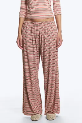Pantalon en jersey taille basse coupe décontractée - Rose - Multi-rayures — photo 1