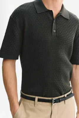 Polo Regular Fit en maille de coton - Vert kaki foncé — photo 3