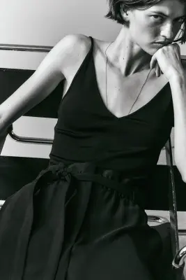 Pantalon barrel avec ceinture à nouer - Noir — photo 1