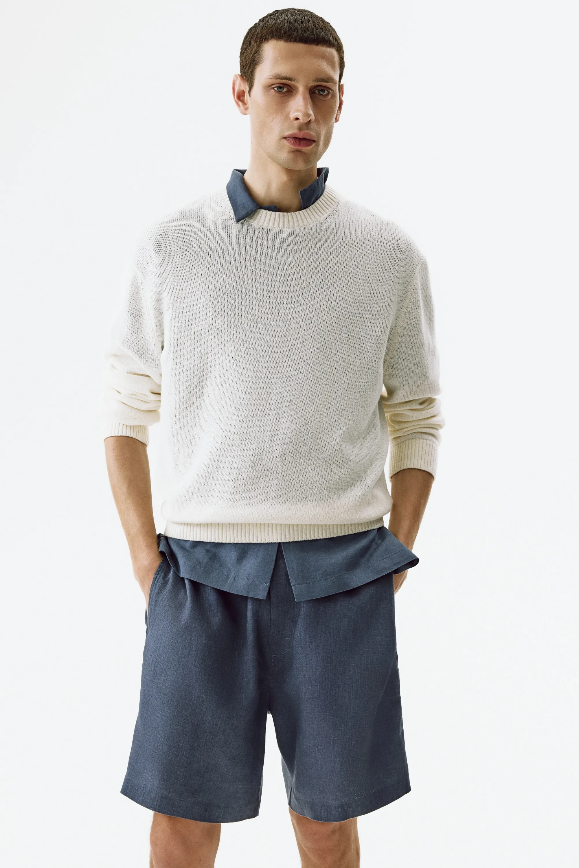 Short Relaxed Fit en lin - Bleu ancien foncé