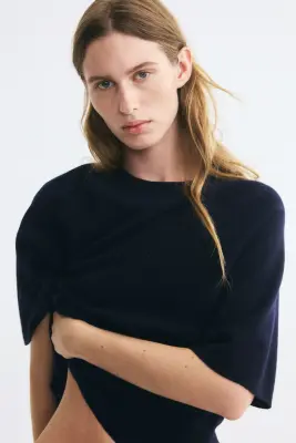 Top à manches courtes en laine - Bleu marine — photo 2