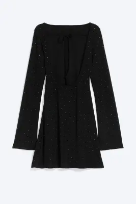 Mini-robe dos nu ornée de strass - Noir — photo 4