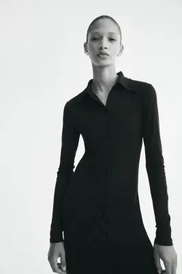 Robe ajustée en jersey avec manches longues - Noir — photo 1