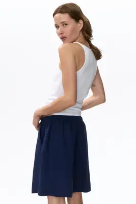 Short à cordon en lin mélangé - Bleu foncé — photo 2