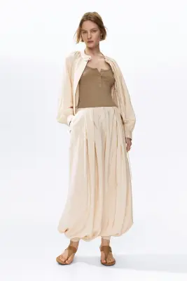 Veste à manches ballon en modal - Beige clair — photo 2
