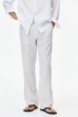 Pantalon Relaxed Fit en lin mélangé - Blanc/rayé — photo 1