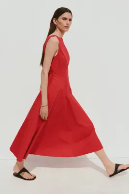 Robe découpée en twill - Rouge vif — photo 3