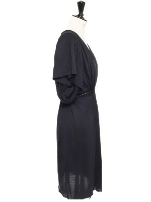 Robe de cocktail drapée en soie et laine gris bleu, ceinture cristal Prix boutique 2000€ Taille 38 — photo 5