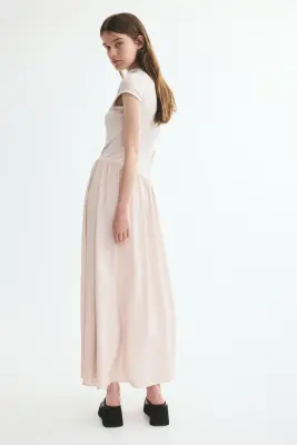 Robe asymétrique bi-matière - Rose pâle — photo 3