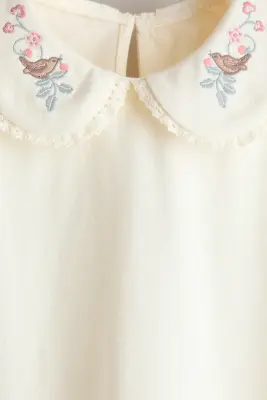 Embroidery-detail cotton blouse - Crème/oiseaux — photo 2