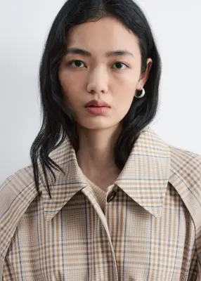 Trench-coat à carreaux avec ceinture à boucle - Beige/carreaux — photo 3