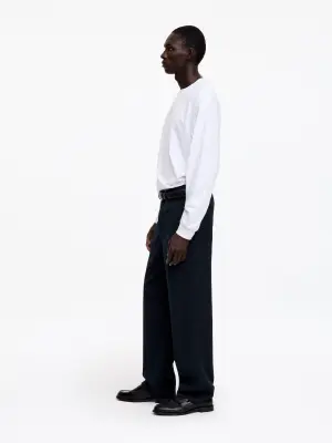 Pantalon tailleur large en laine - Bleu foncé — photo 2
