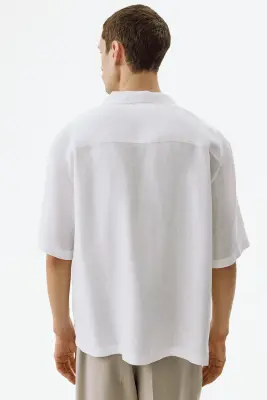Chemise Relaxed Fit en lin avec col cubain - Blanc — photo 3