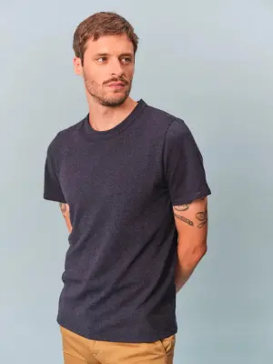 T-shirt Romain maille piquée col rond bleu chiné manches courtes — photo 2