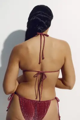 Bas de maillot Cheeky Tanga à nouer - Rouge foncé — photo 3