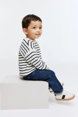 Pull en coton - Blanc/rayures bleu marine — photo 1