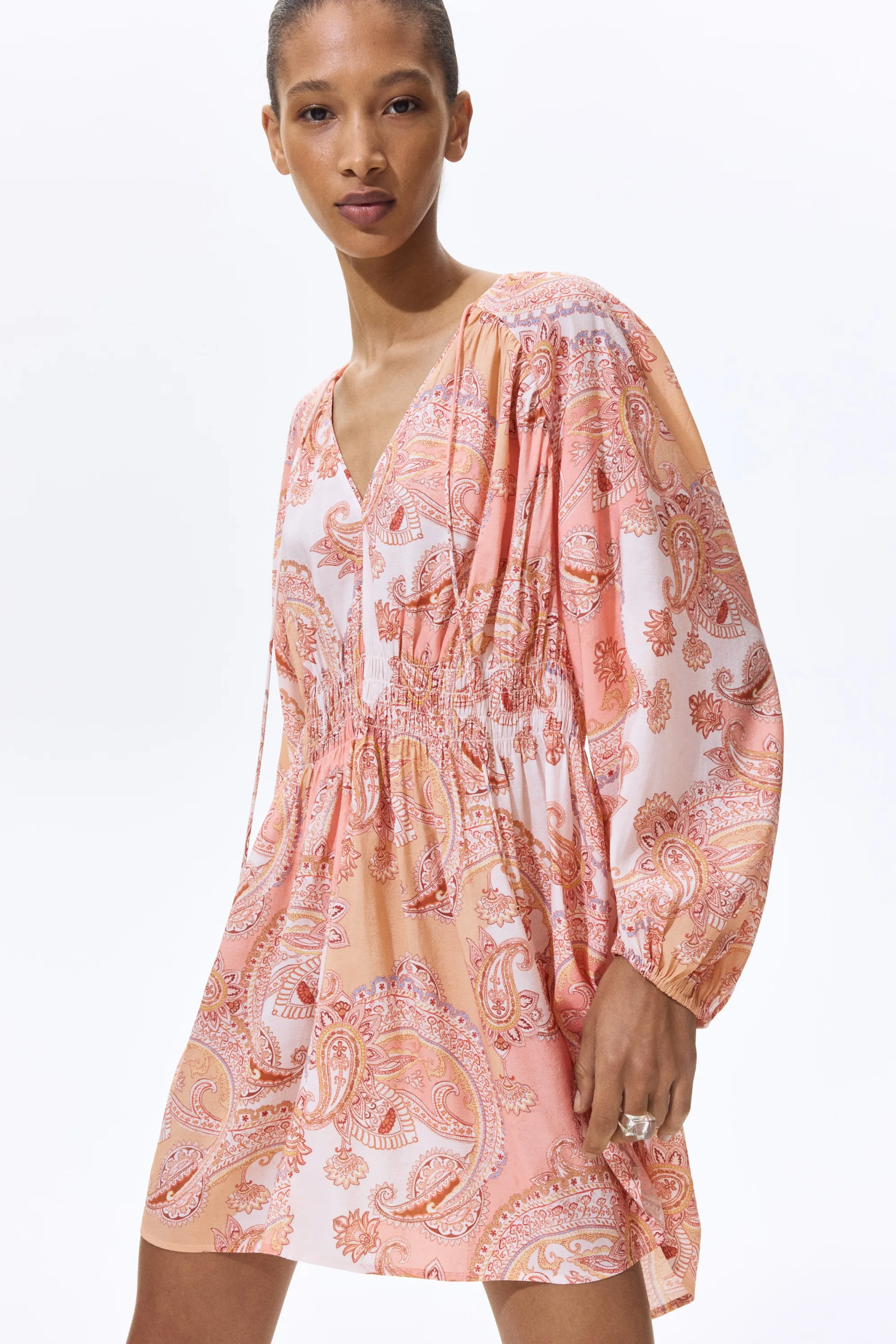 Robe tunique oversize - Rose clair/motif cachemire