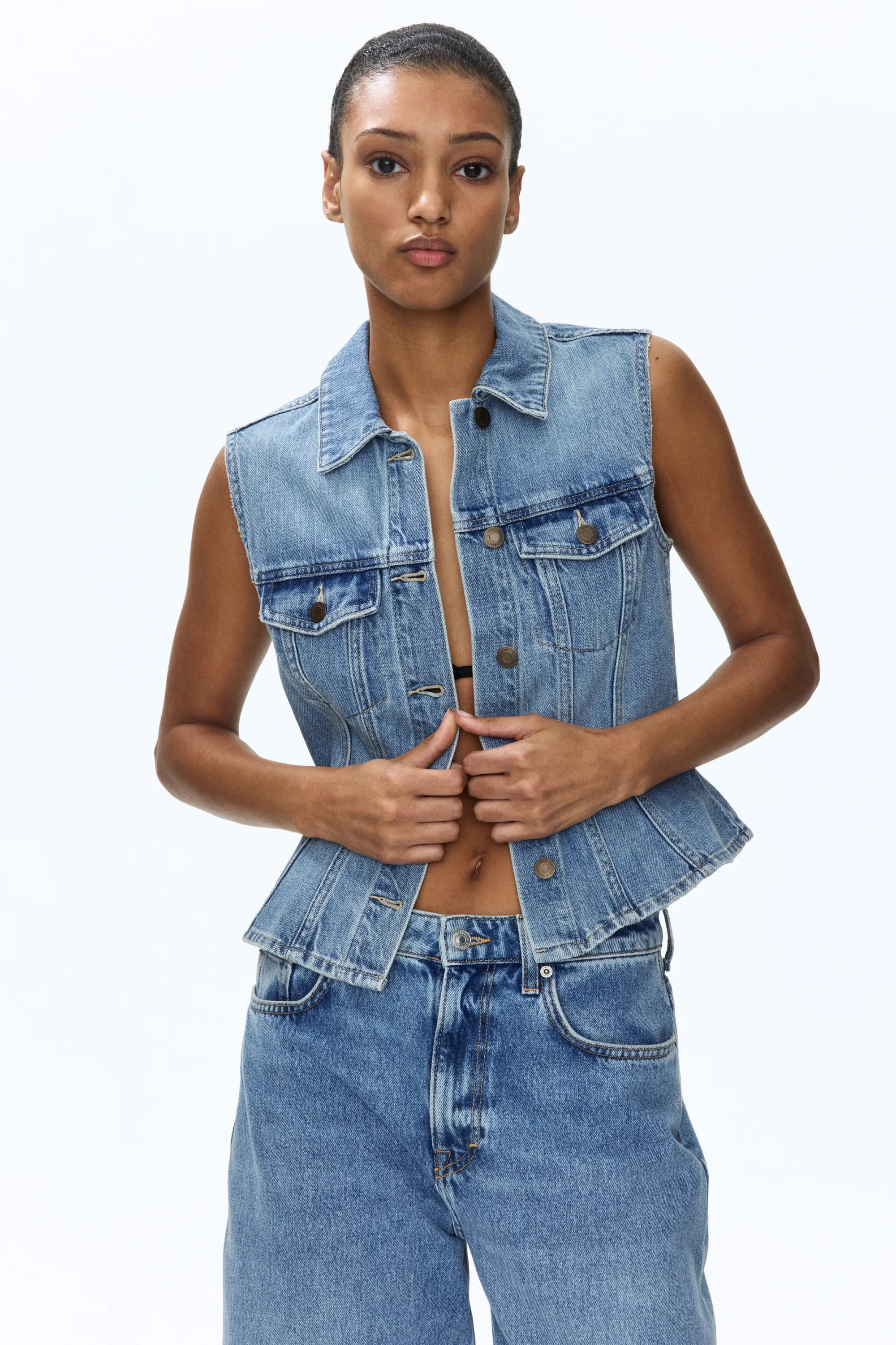 Gilet sans manches en denim - Bleu denim clair