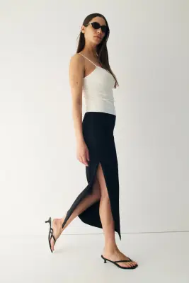 Cooling Slim Fit Ribbed midi skirt - Noir — photo 3