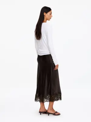 Jupe en satin avec finition en dentelle - Marron foncé — photo 2