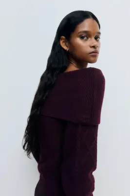 Pull épaules nues - Rouge prune — photo 2