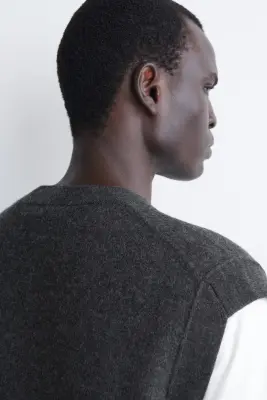 GILET BOUTONNÉ EN LAINE BOUILLIE - GRIS ANTHRACITE CHINÉ — photo 3