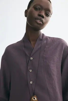 Chemise en tissu texturé avec détail boutonné - Violet foncé — photo 2