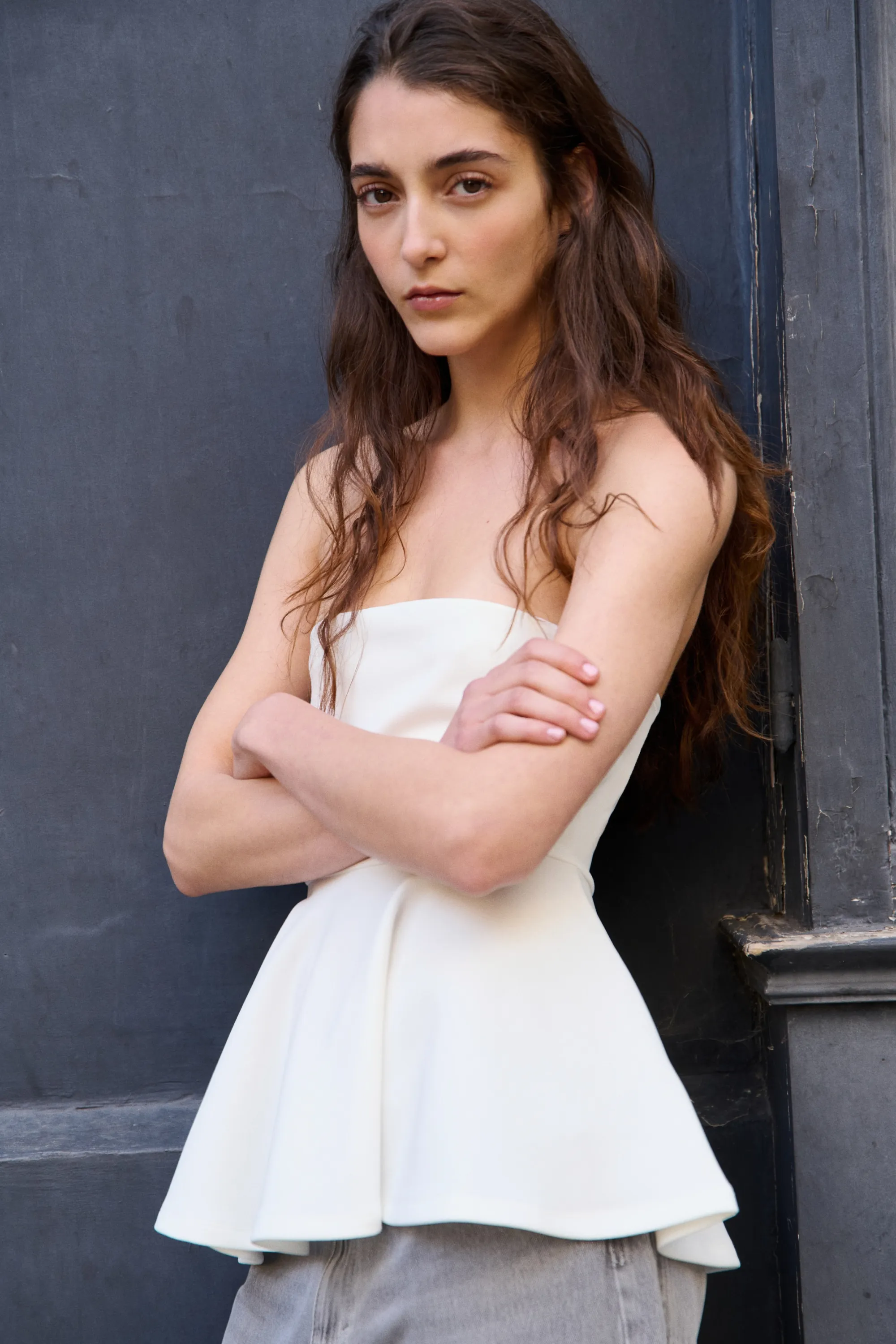 Top bandeau avec basque - Blanc