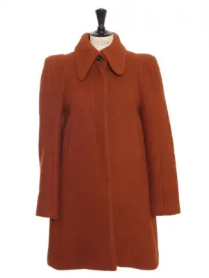 Manteau col seventies coupe évasée en laine bouclée rouge terracotta Prix boutique 3000€ Taille 36/38 — photo 1