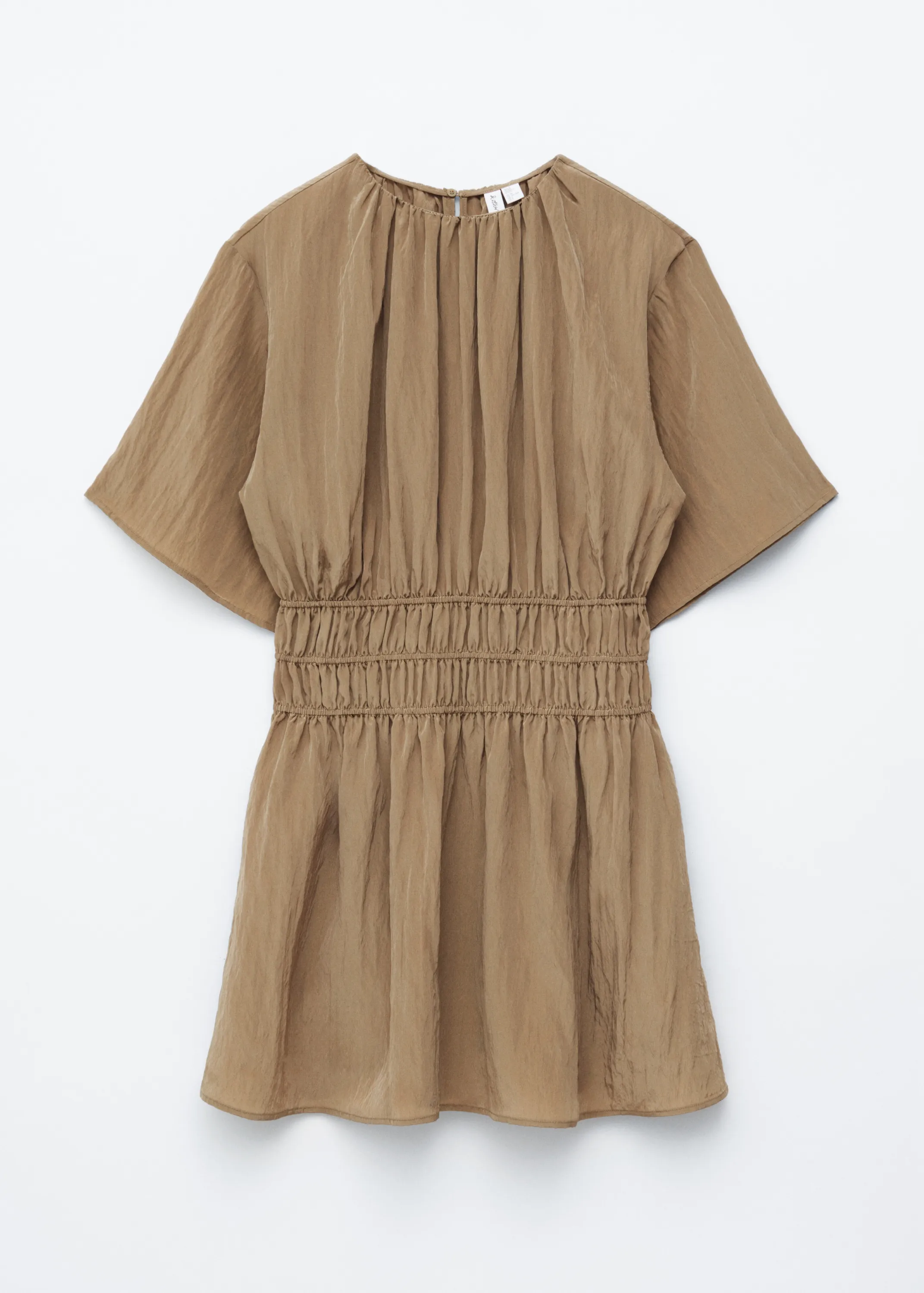 Robe courte froncée à manches courtes - Marron clair