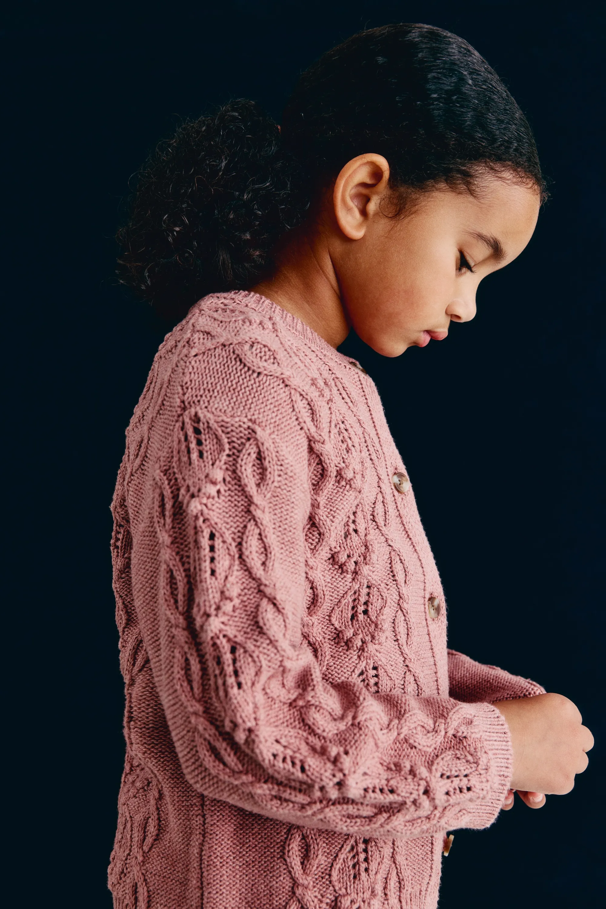 Gilet en maille fantaisie de coton - Rose ancien