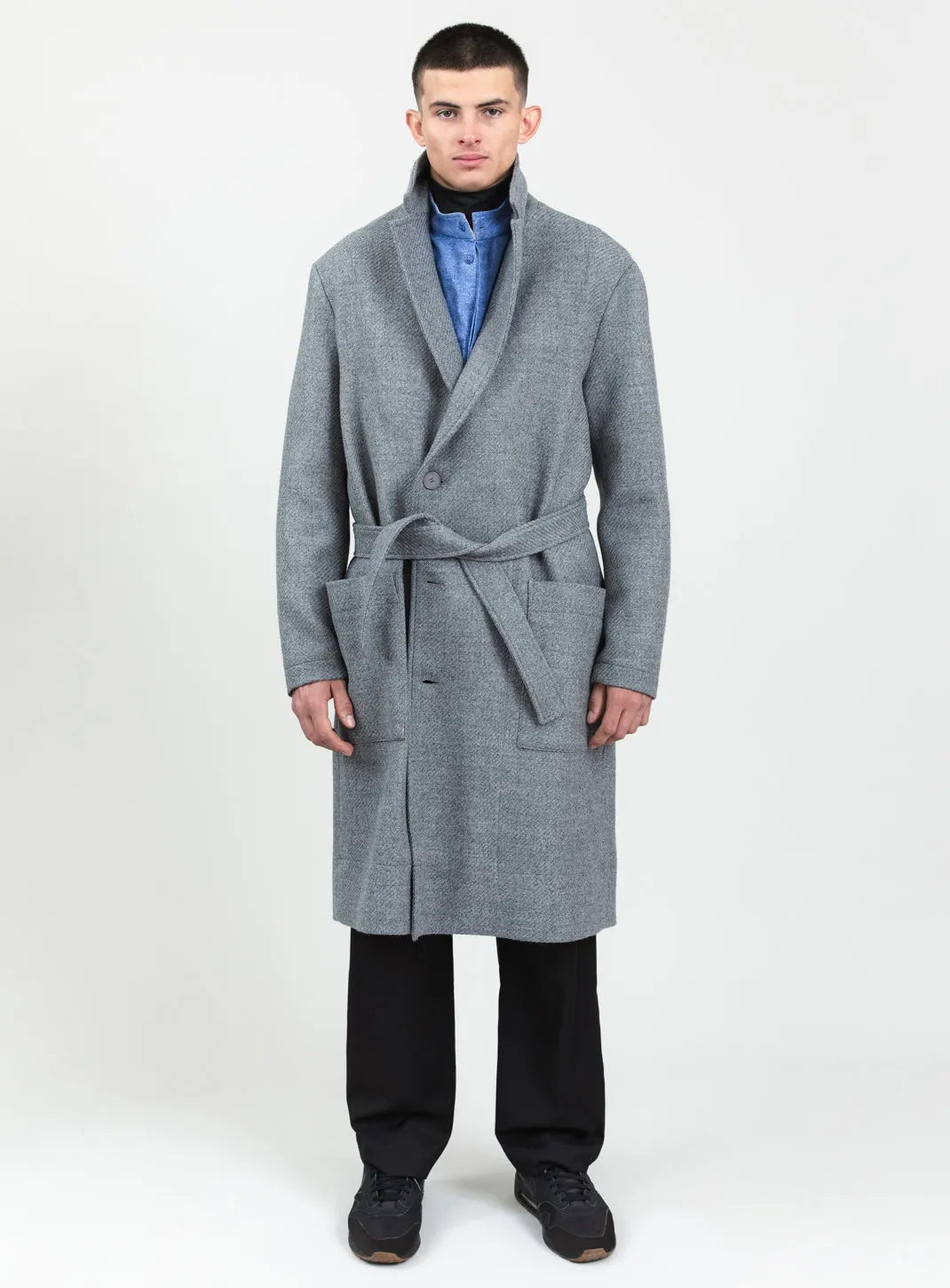 Bathrobe Coat in Light Gray 100% Italian Wool
