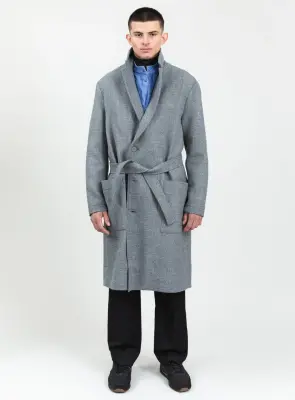 Bathrobe Coat in Light Gray 100% Italian Wool