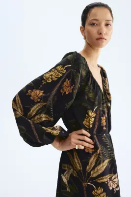 Robe tunique oversize - Noir/fleuri — photo 2
