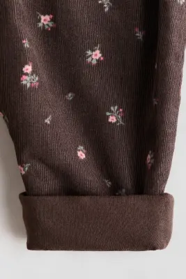 Pantalon doublé en velours côtelé - Marron foncé/fleuri — photo 2