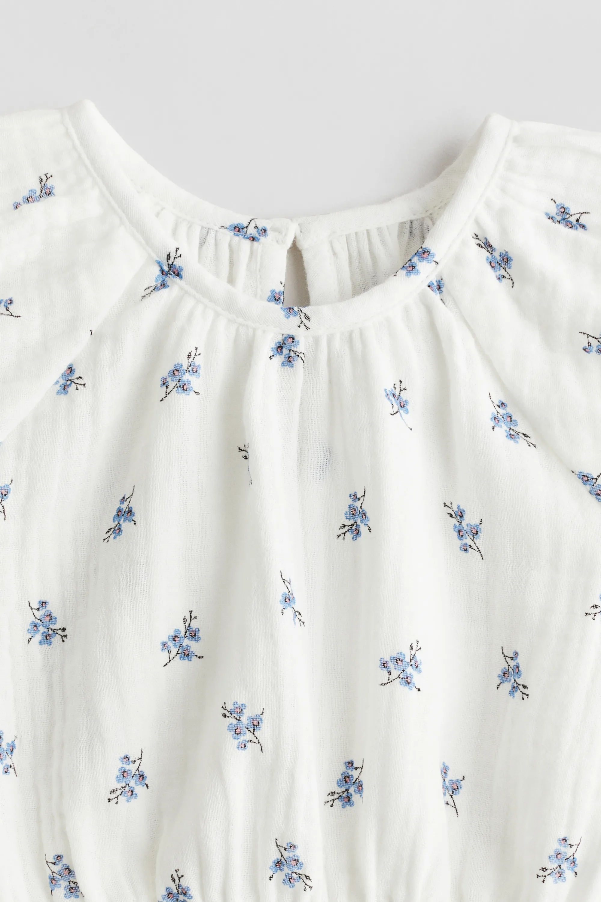 Top en mousseline de coton - Blanc/fleuri