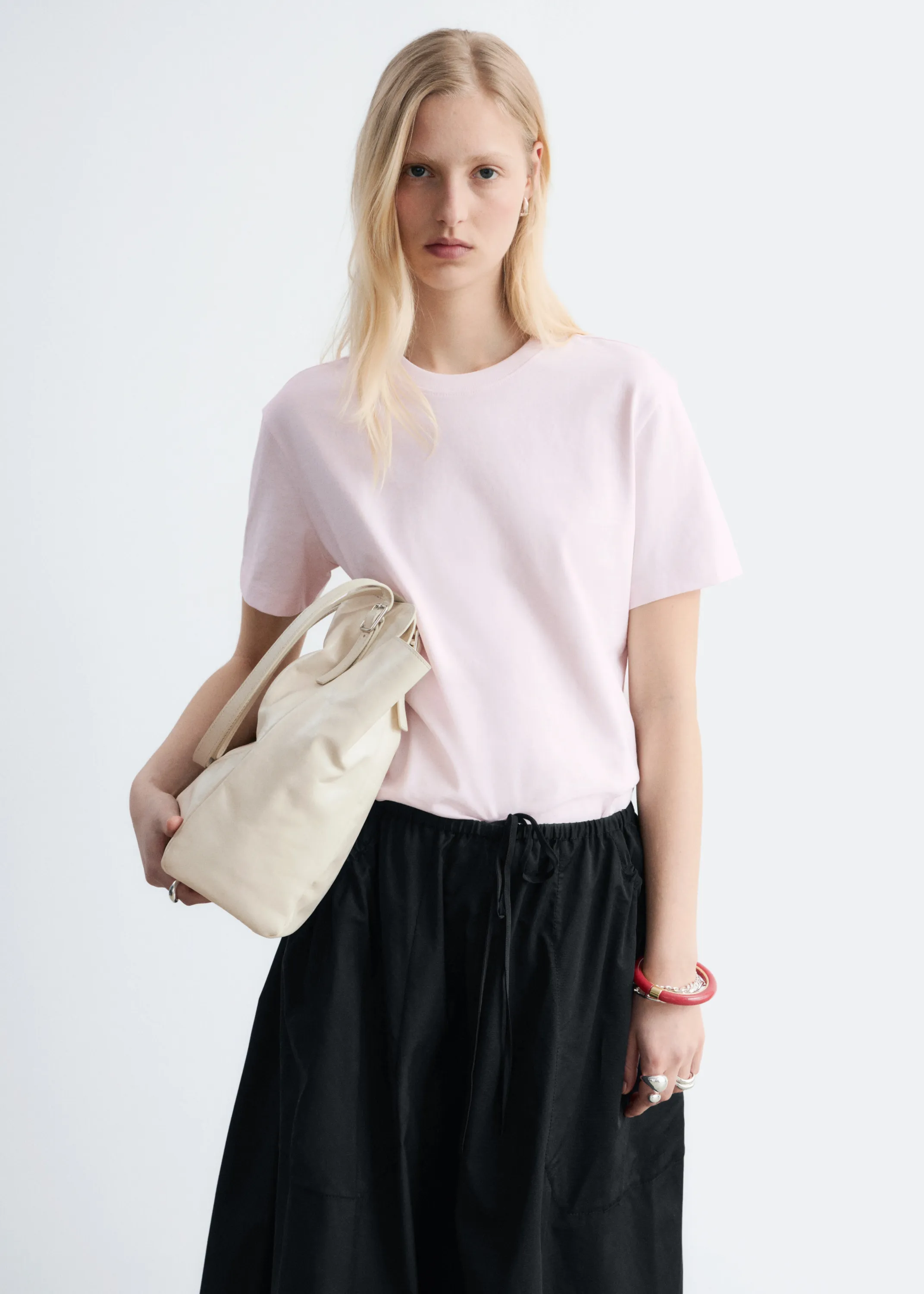 T-shirt en coton à col rond - Rose clair