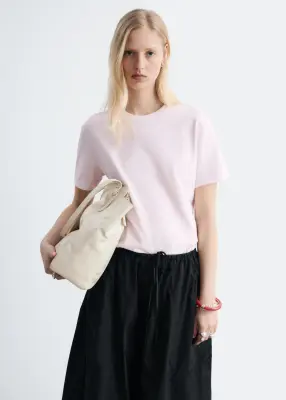 T-shirt en coton à col rond - Rose clair — photo 1